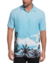 Cubavera Men's Palm Sky Print Short Sleeve Button Down Camp Shirt Blue Medium