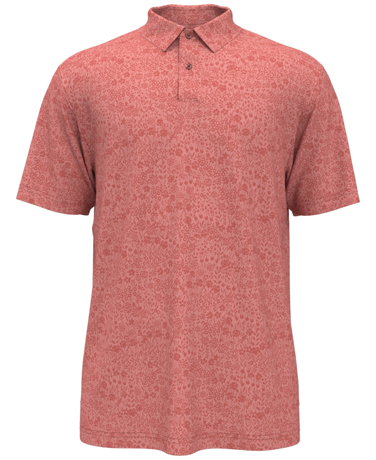 Pga Tour Men's Micro Floral Short Sleeve Golf Polo Shirt Lantana Orange Small