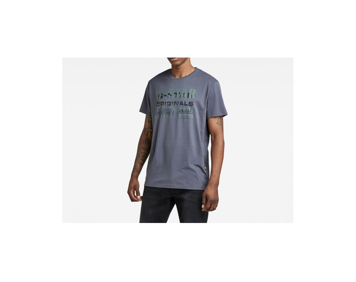 G-Star Raw Men's Stencil Originals Regular Fit Short Sleeve T Shirt Blue Medium