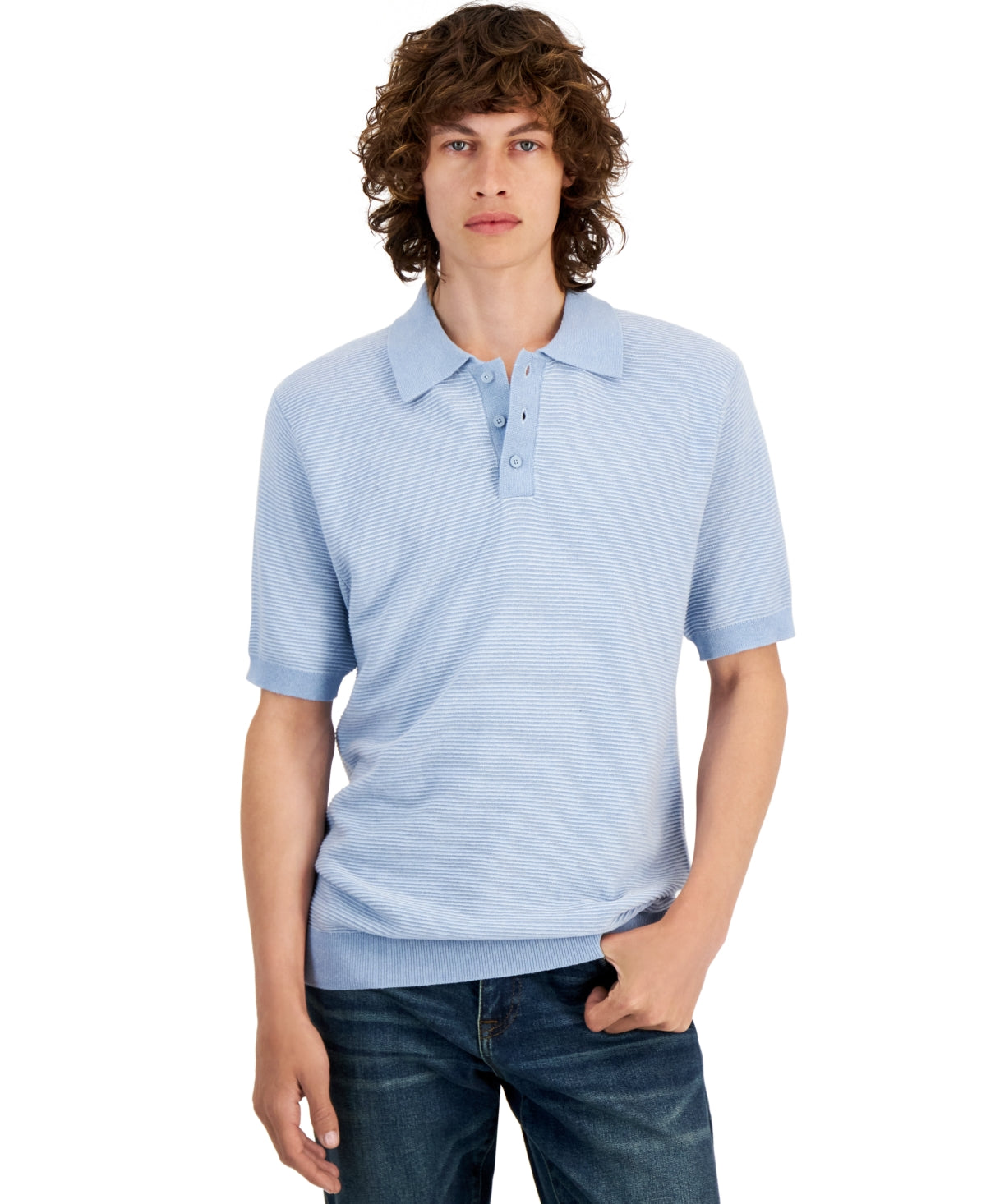 And Now This Mens Short Sleeve Polo Shirt Twist Pale Blue Medium