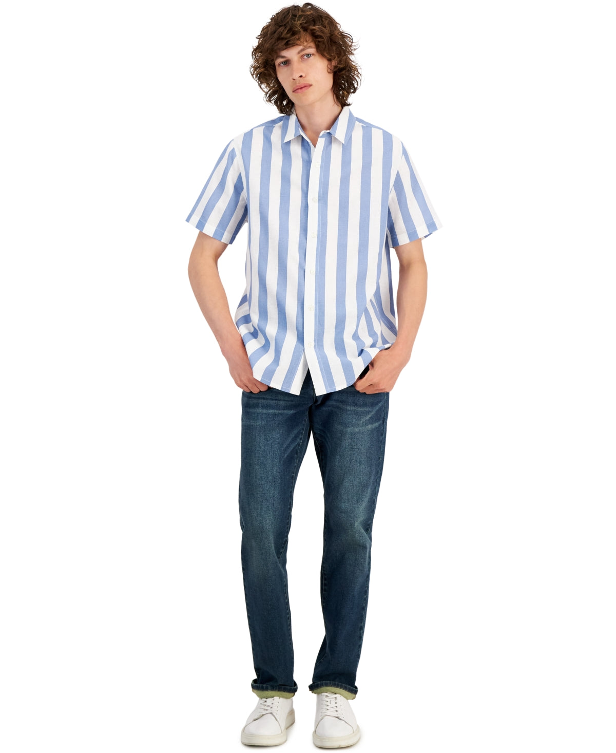 And Now This Regular-Fit Striped Short-Sleeve Shirt Light Blue Small