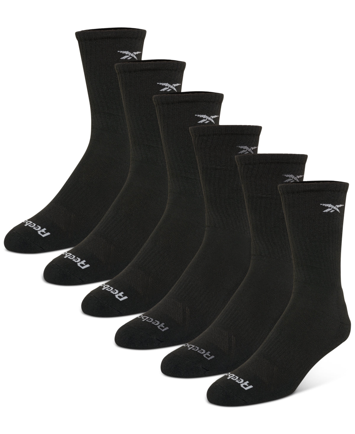Reebok Mens 6 Pack Regular fit Crew Socks 10-13 Black