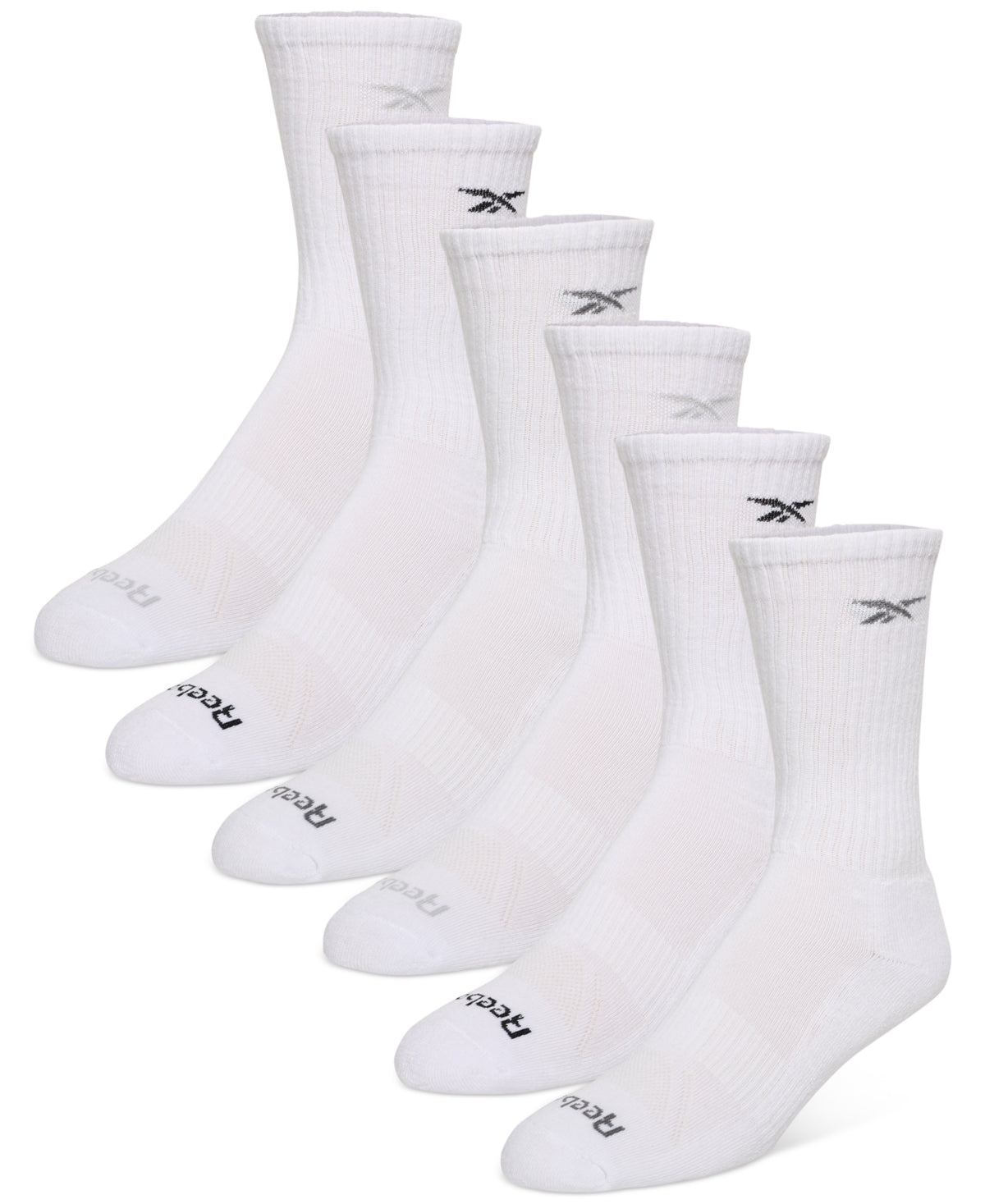 Reebok Mens 6 Pack Regular fit Crew Socks 6-12.5 White