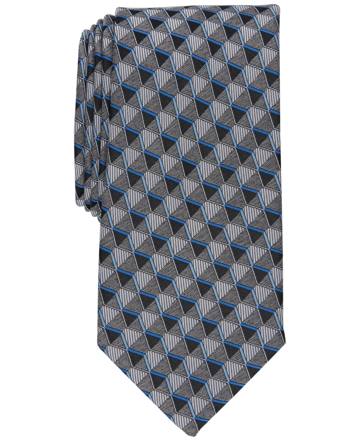 Perry Ellis Men's Dunstan Geometric Print Tie Silver Necktie