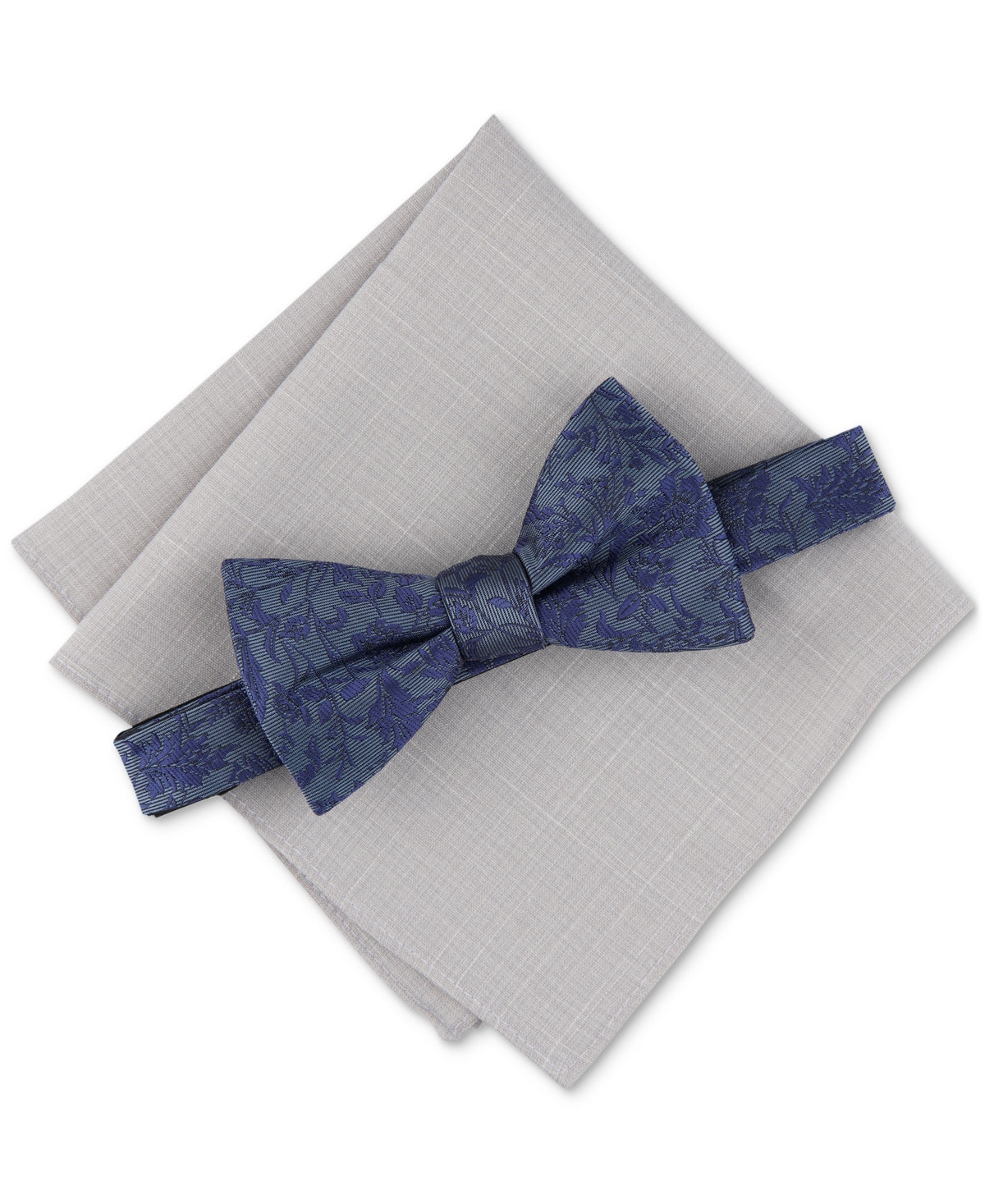 Bar III Mens 2 Piece Edken Bow Tie  Pocket Square Set Denim Blue Necktie