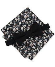 Bar III Men's Onyx Bow Tie Floral Pocket Square Black Necktie