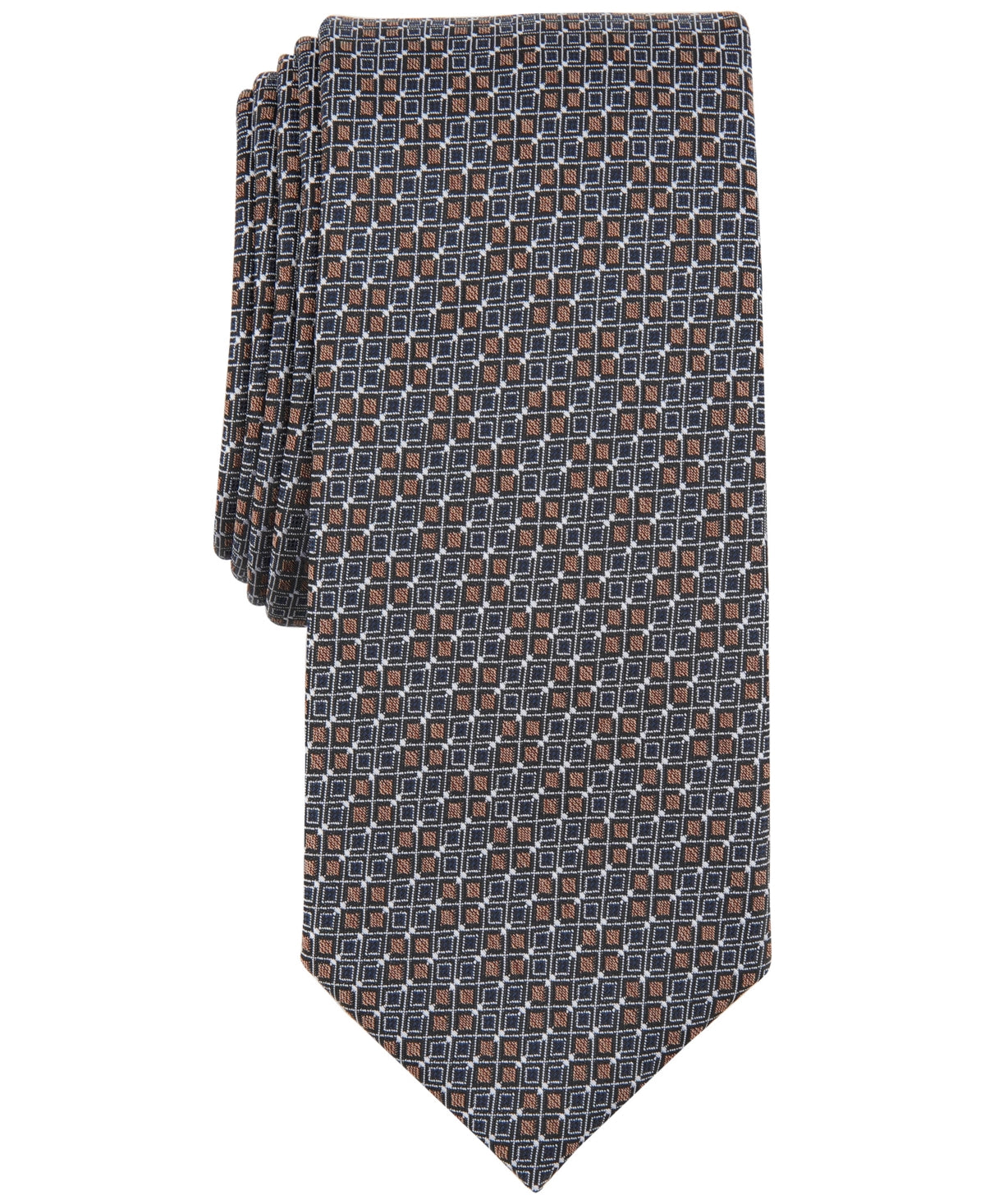 Alfani Mens Tie  Elinor Patterned Necktie  Cognac Grey