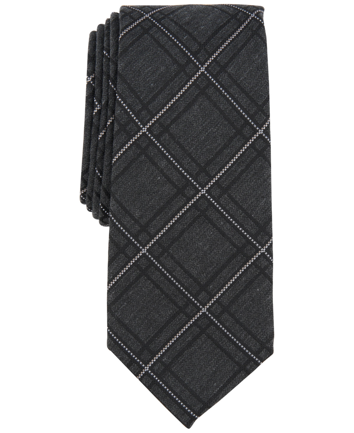 Alfani Mens Tie  Rocky Grid Necktie Charcoal Black