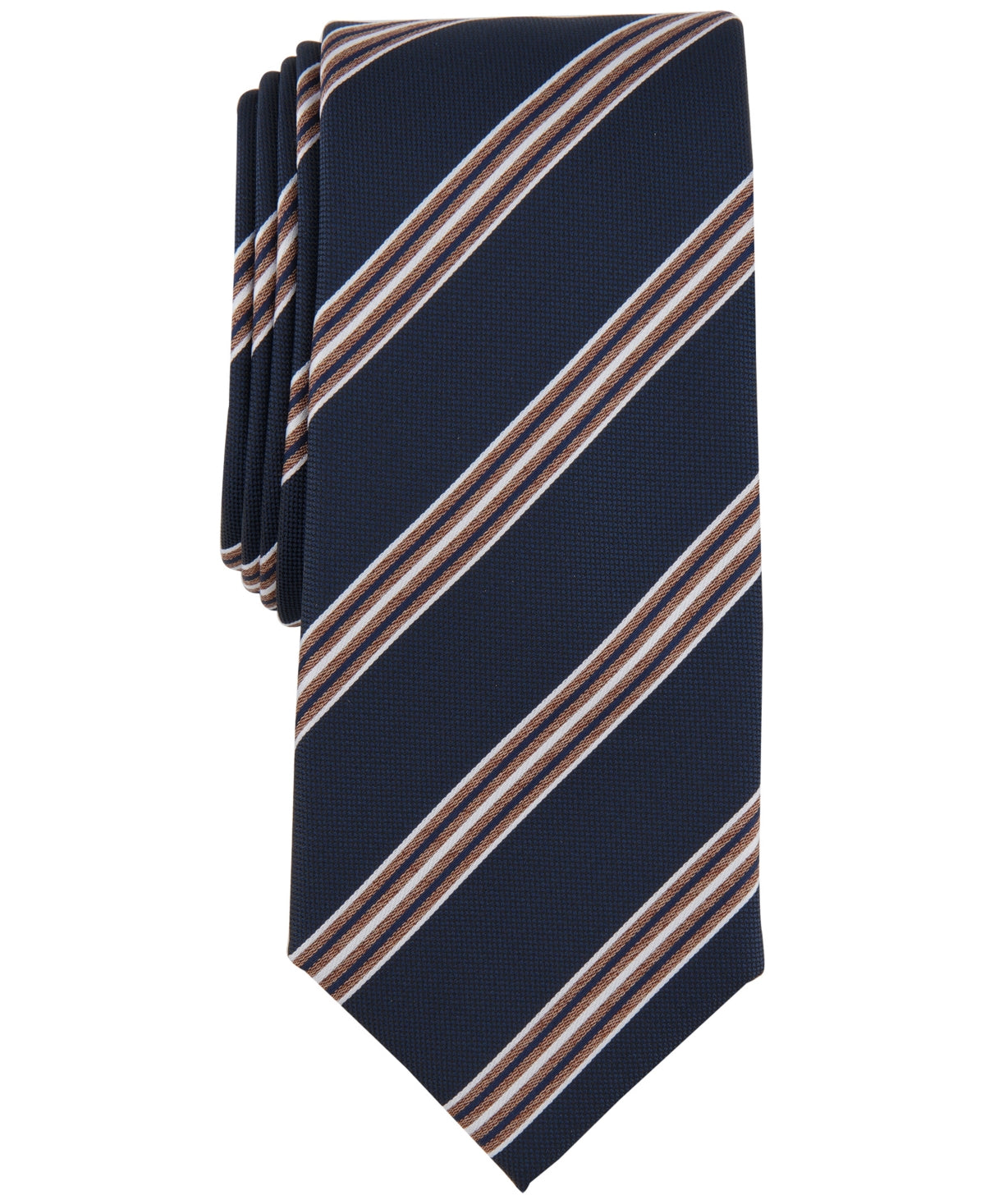 Alfani Mens Delafield Stripe Cognac Blue Tie Necktie