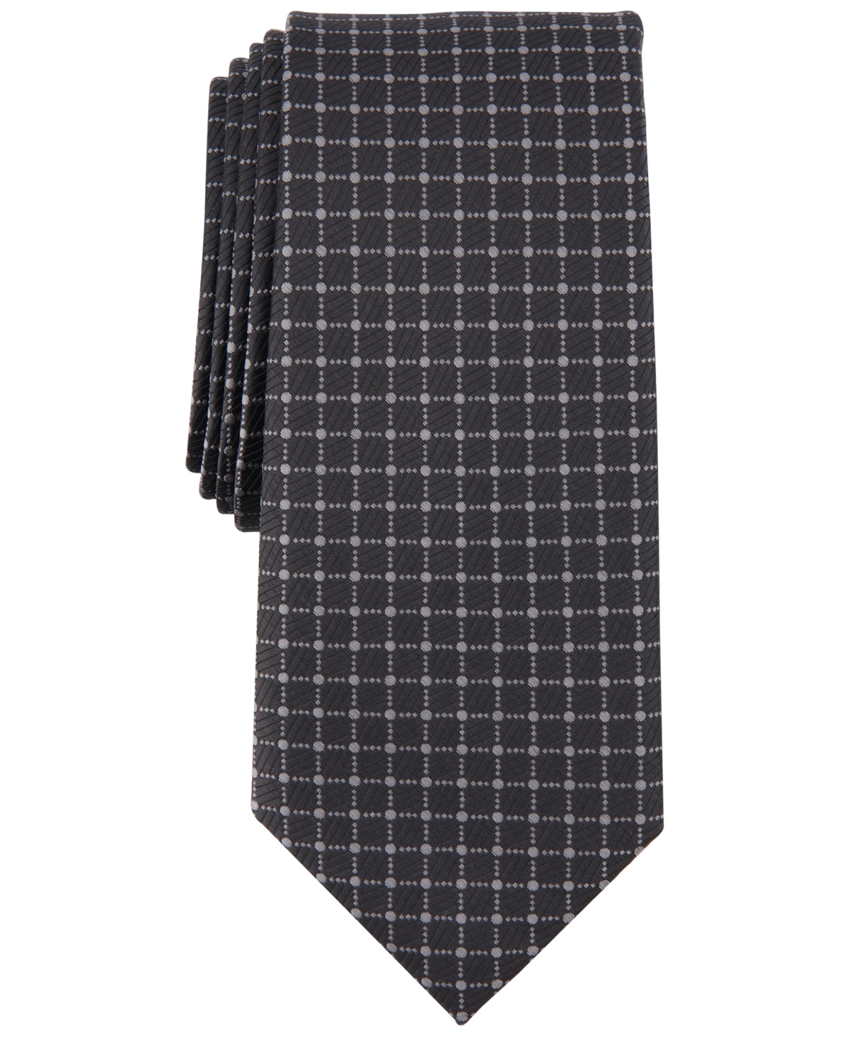 Alfani Mens Regular fit Tie Necktie One Size Black Grid Print