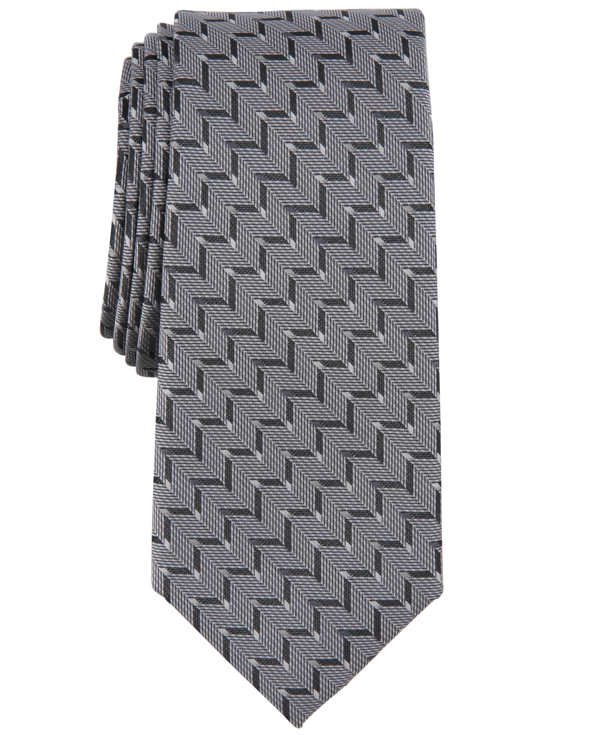 Alfani Men's Lexington Geo Print Necktie Silver