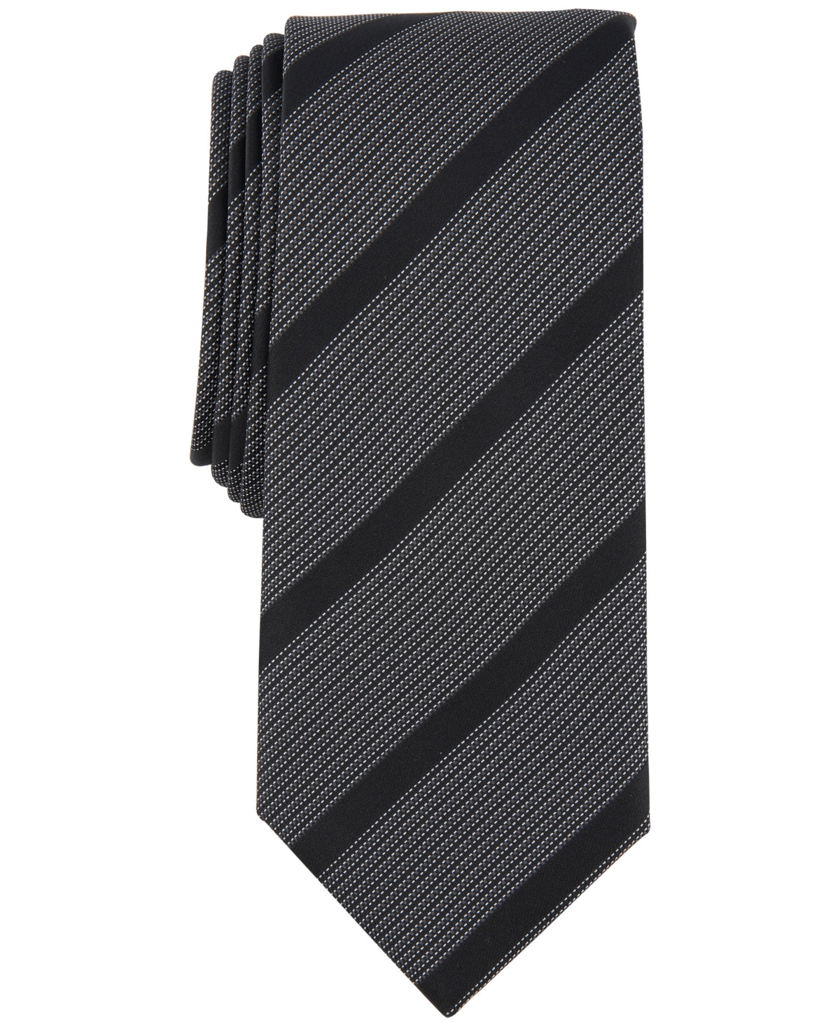 Alfani Mens Desbrosses Stripe Tie Onyx Black Grey Necktie