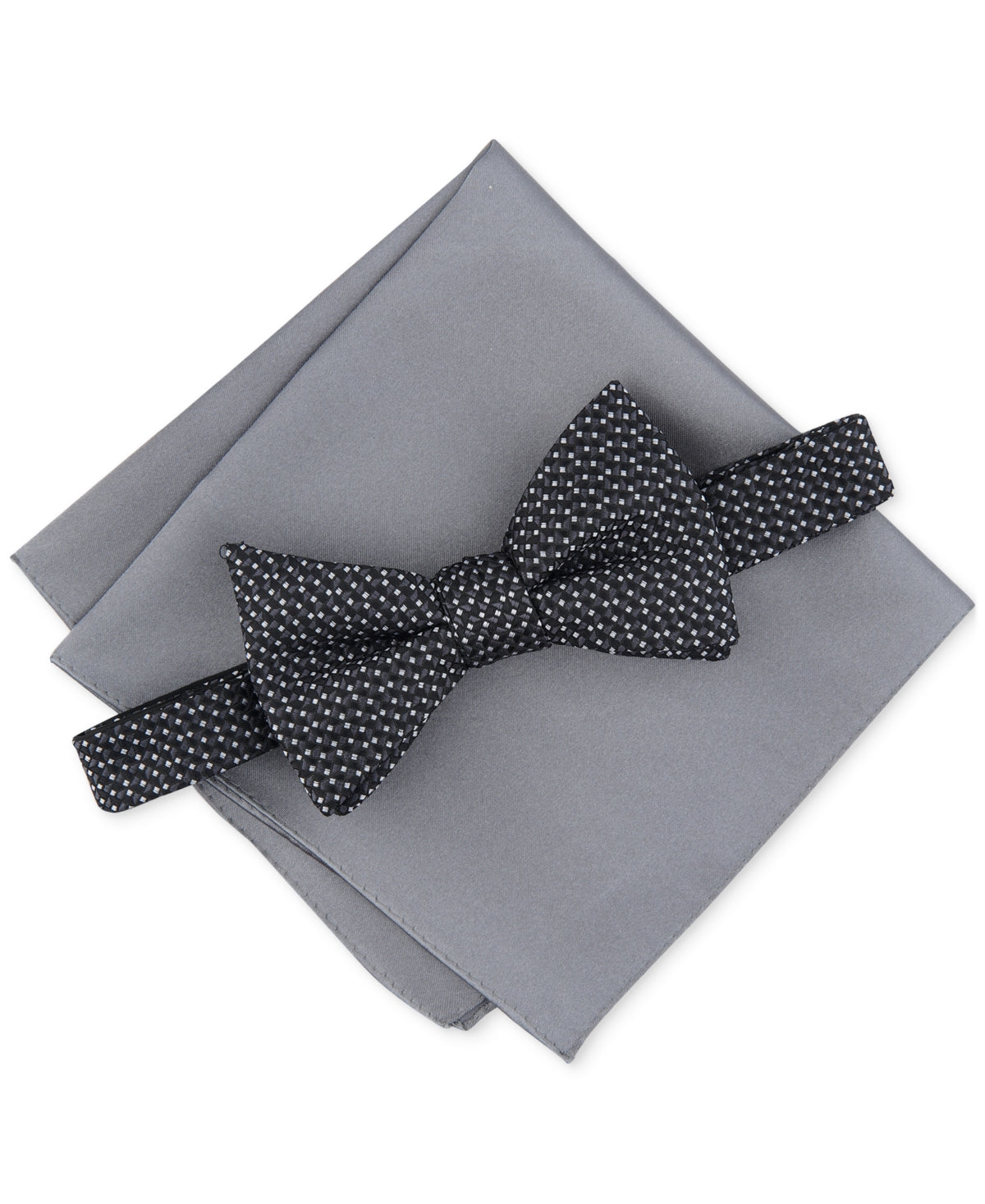 Alfani Men's Mangin Mini Print Bow Tie & Pocket Square Set Black