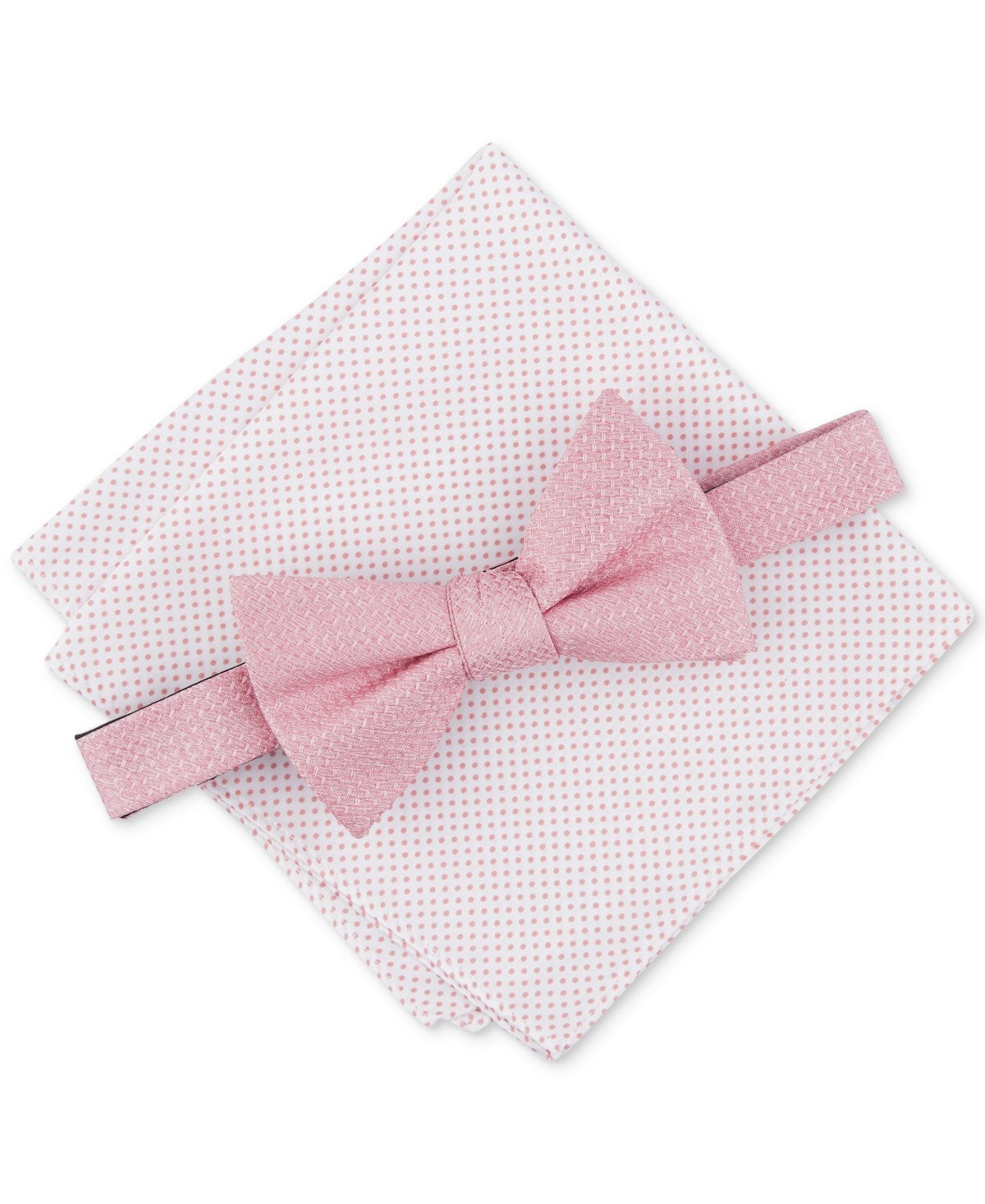 Alfani Men's Minetta Solid Bow Tie & Textured Pocket Square Set Pink