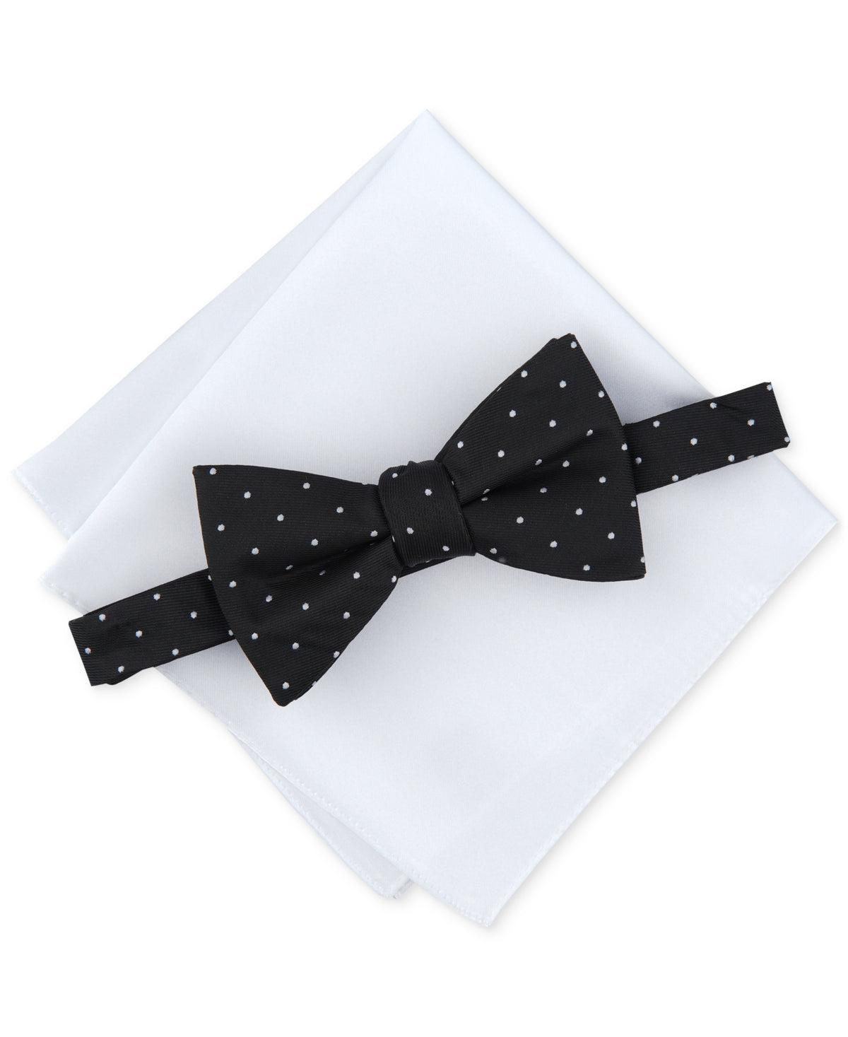 Alfani Men's Utopia Dot Print Bow Tie & Pocket Square Set Black White