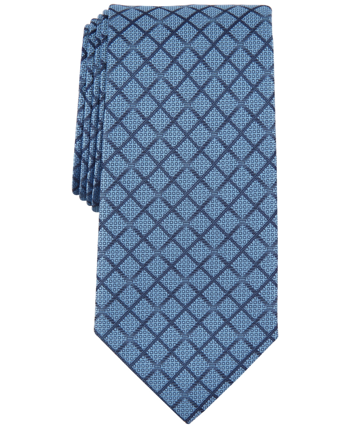 Perry Ellis Mens Necktie Moretto Grid Blue Tie