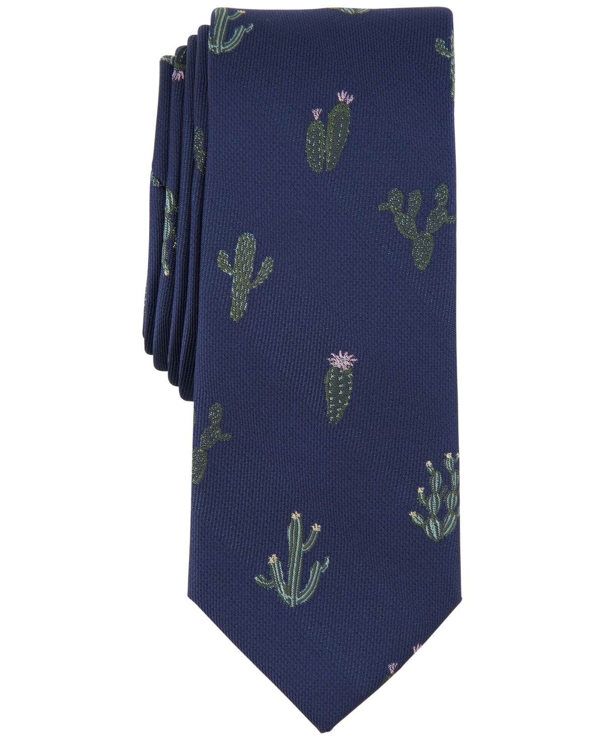 Bar Iii Men's Bonair Cactus Graphic Tie Navy Blue Necktie