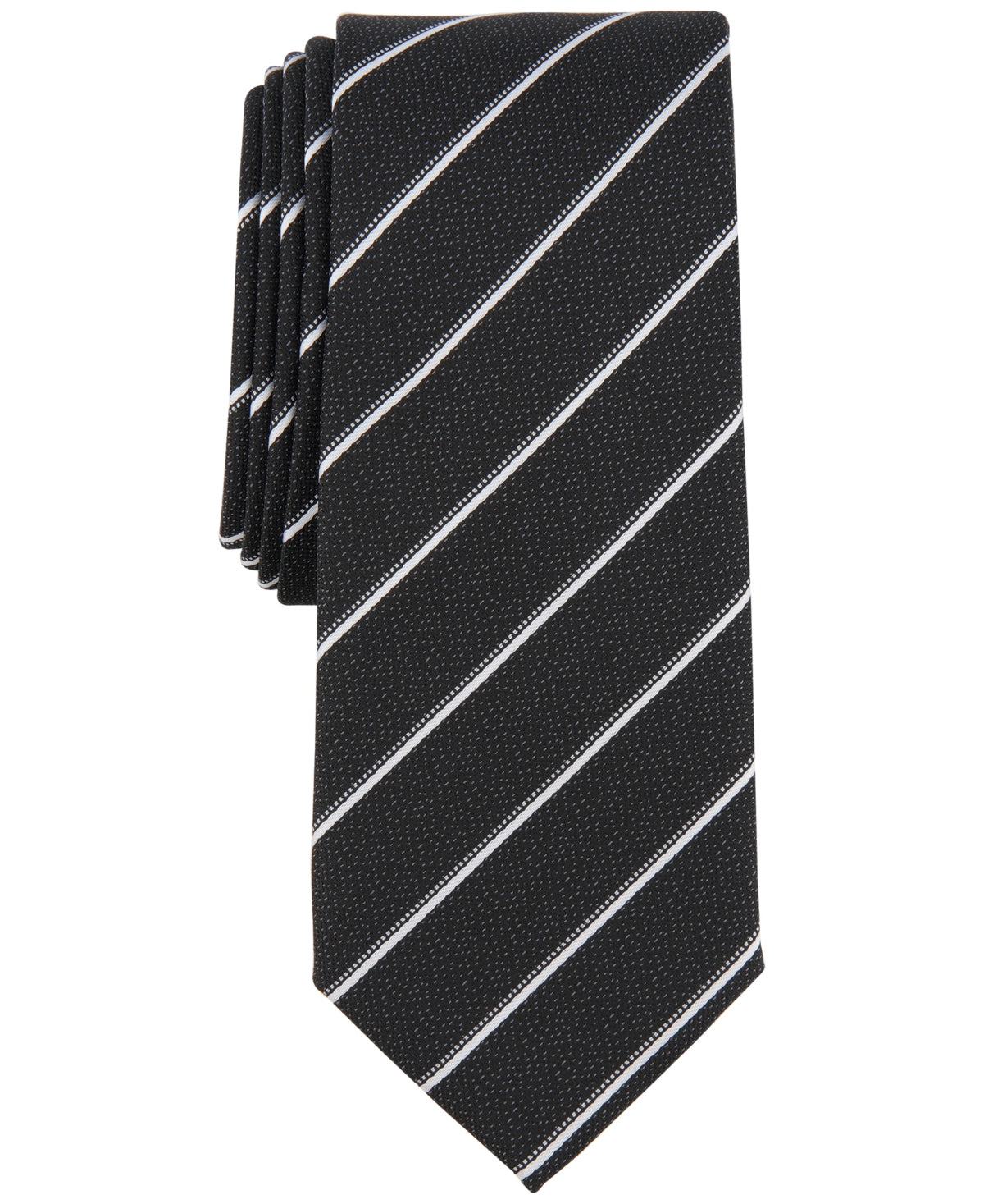Alfani Men's Necktie Jacobus Black White Striped Tie  One Size