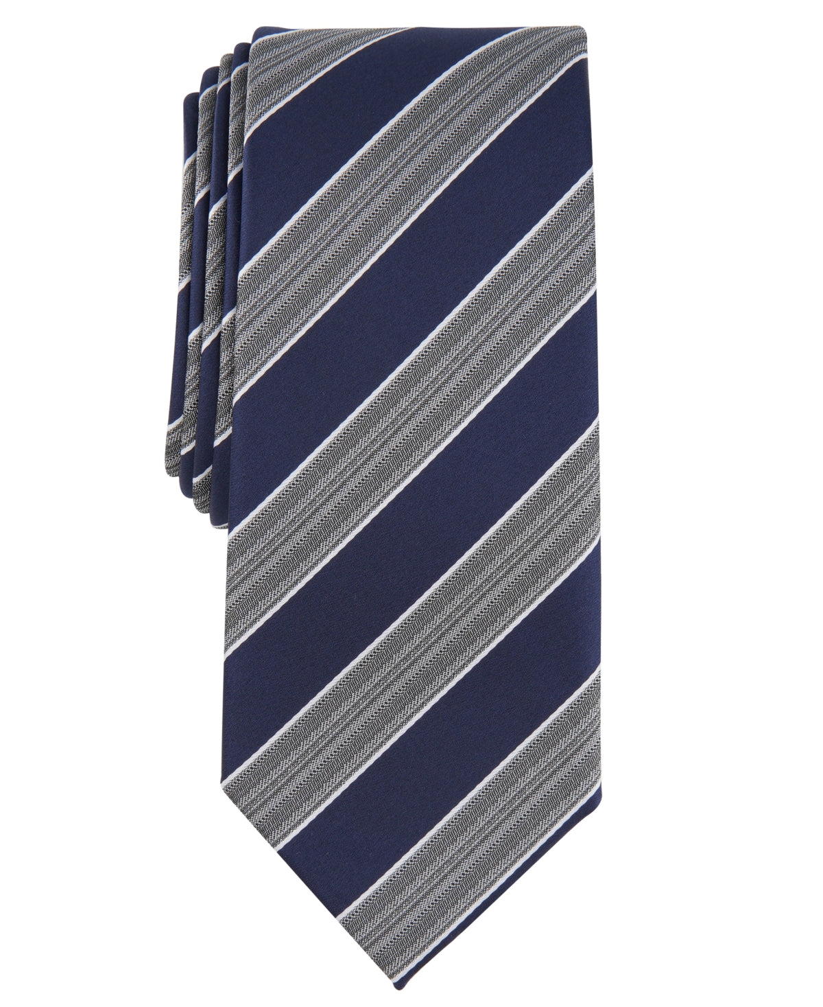 Alfani Mens Regular fit Tie Necktie One Size Blue Grey Striped