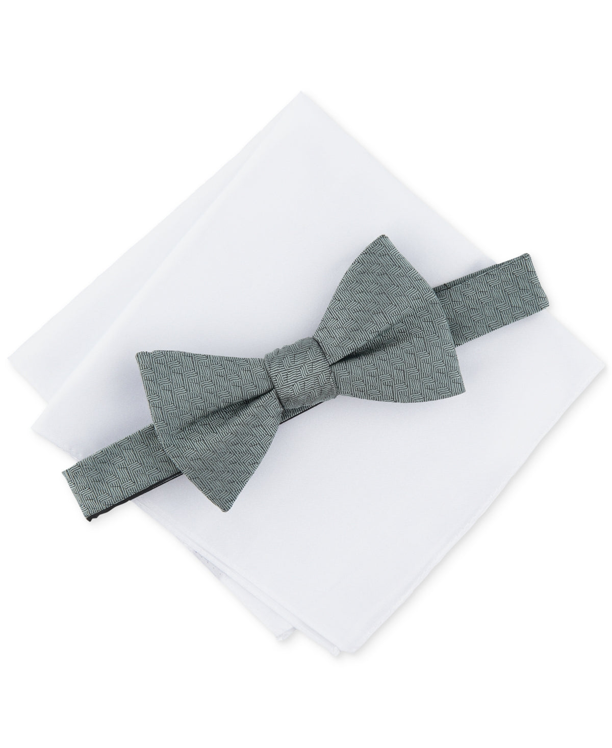 Alfani Men's Gramercy Solid Bow Tie Pocket Square Set Sage Green Necktie