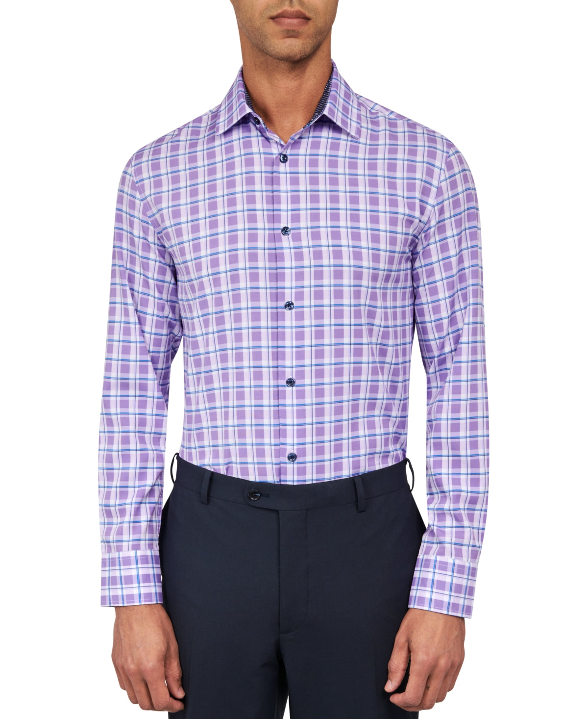 Construct Mens Slim fit Dress Shirt Large 16-16.5 34-35 Purple Plaid
