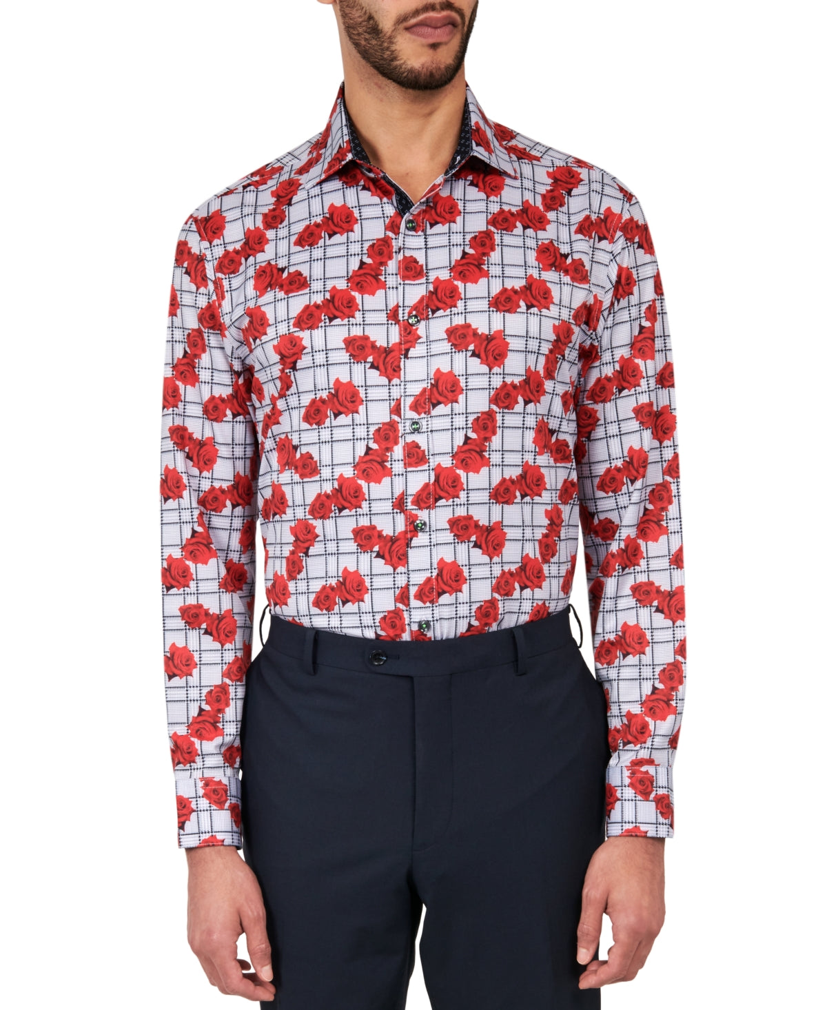 Society of Threads Men's Slim Fit Floral Button Down Shirt Red 14 14.5 32 33