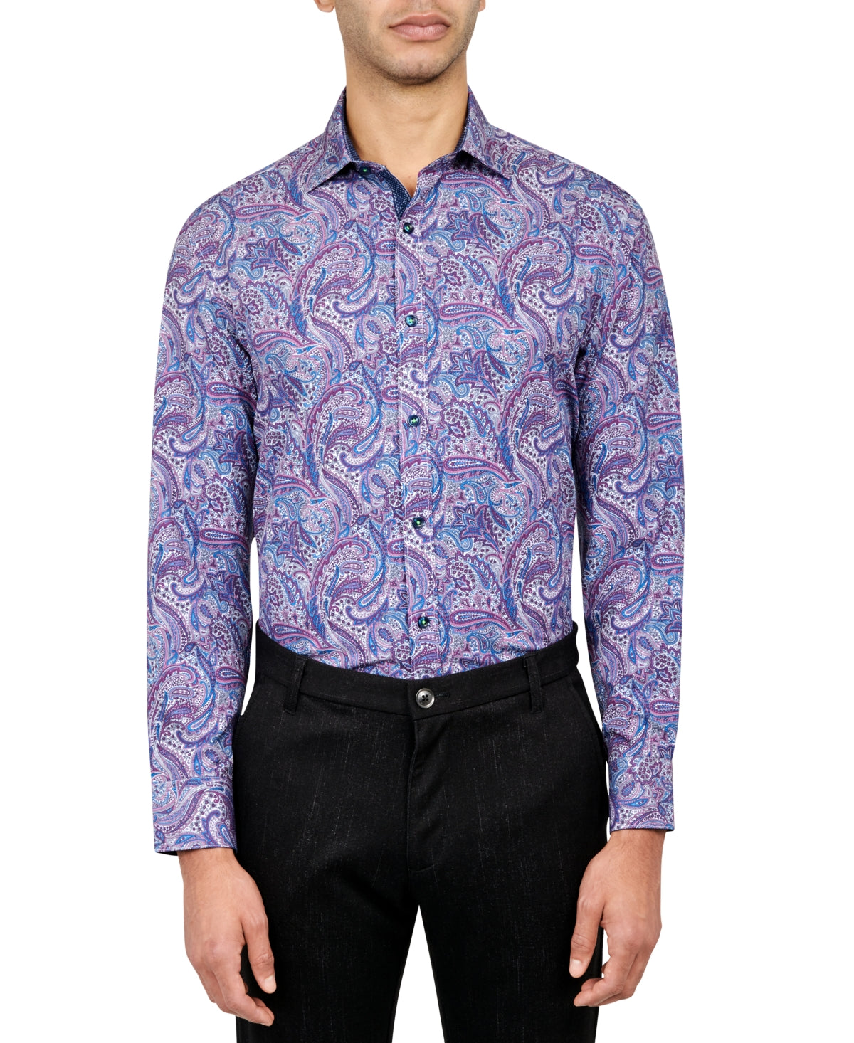 Society of Threads Mens Slim Fit Paisley Button Down Shirt Purple 15 15.5 33 34