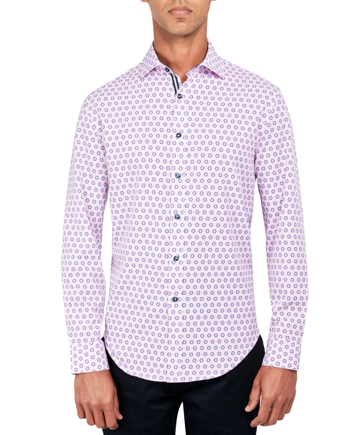 Society of Threads Men's Regular Fit Geo Print Button Down Shirt Pink Medium