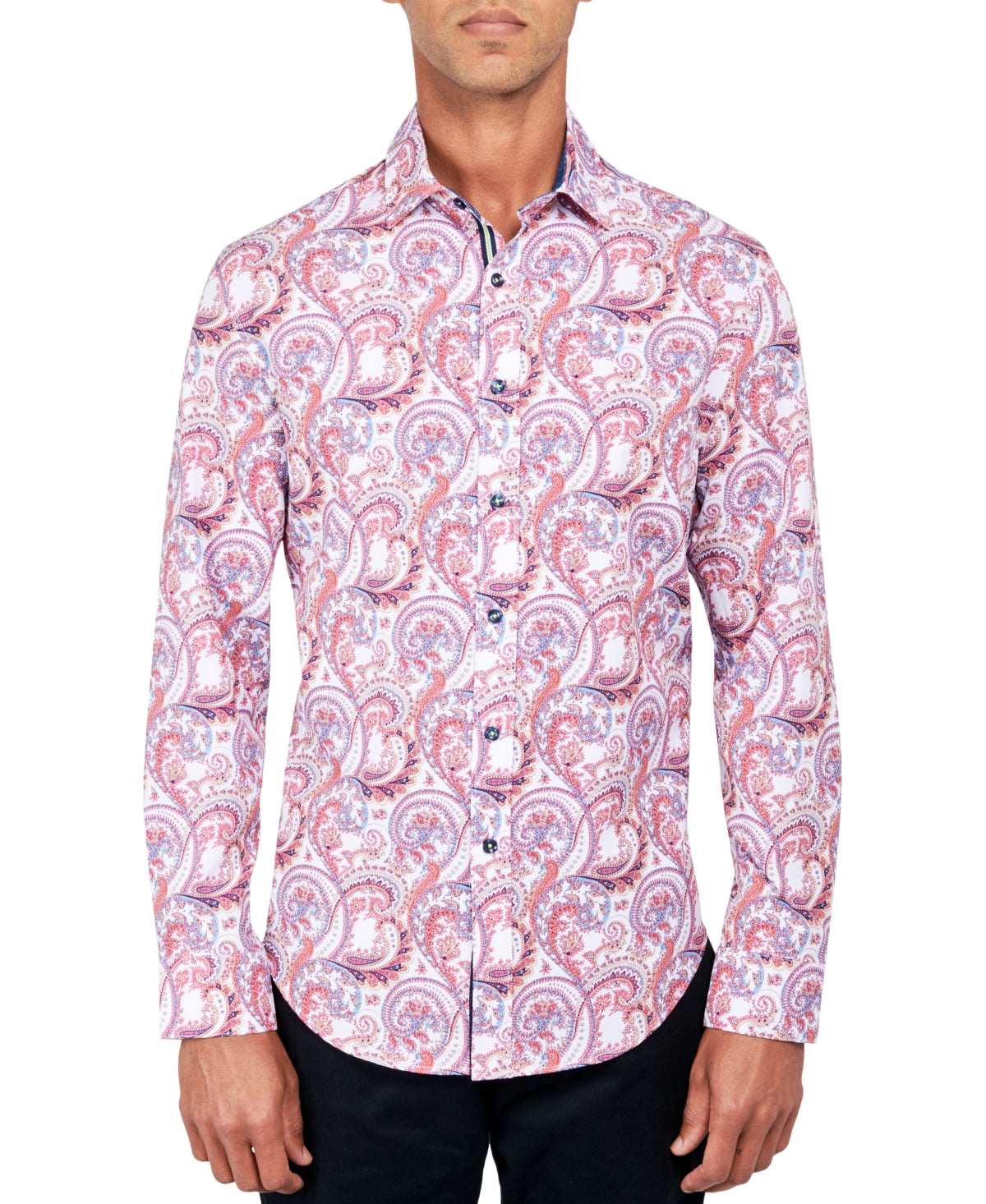 Society of Threads Men's Regular Fit Non Iron Button Up Shirt Pink Small