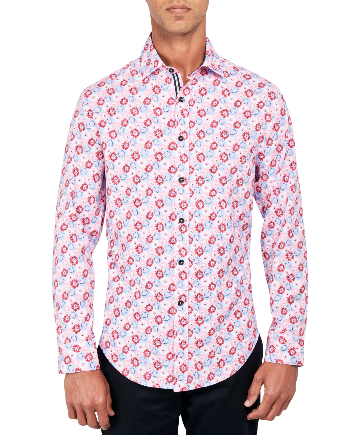 Society of Threads Men's Regular Fit Flower Print Button Down Shirt Pink Large