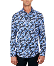 Society of Threads Men's Non Iron Floral Print Button Down Shirt Blue Medium