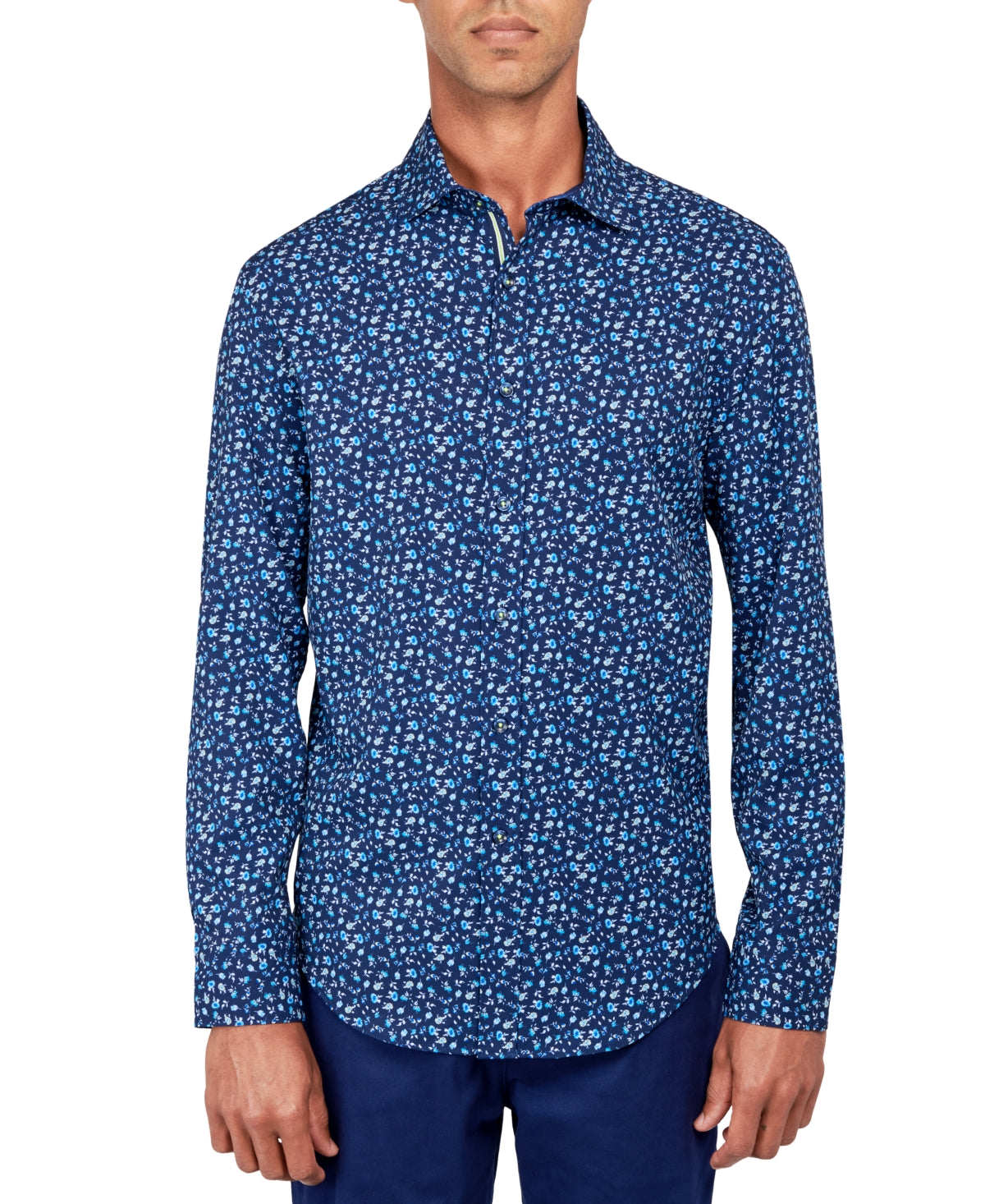 Society of Threads Men's Regular Fit Floral Print Button Down Shirt Blue Large