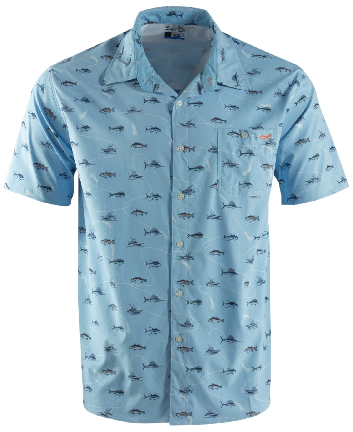 Salt Life Men's Bite On Short Sleeve Button Down Shirt Airy Blue Small