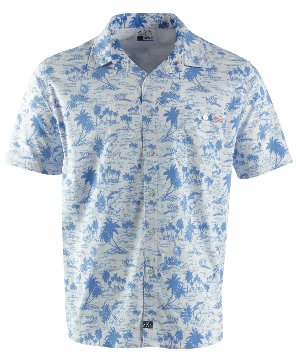 Salt Life Mens Regular fit Short Sleeve Button-Up Shirt XL Blue Stretch