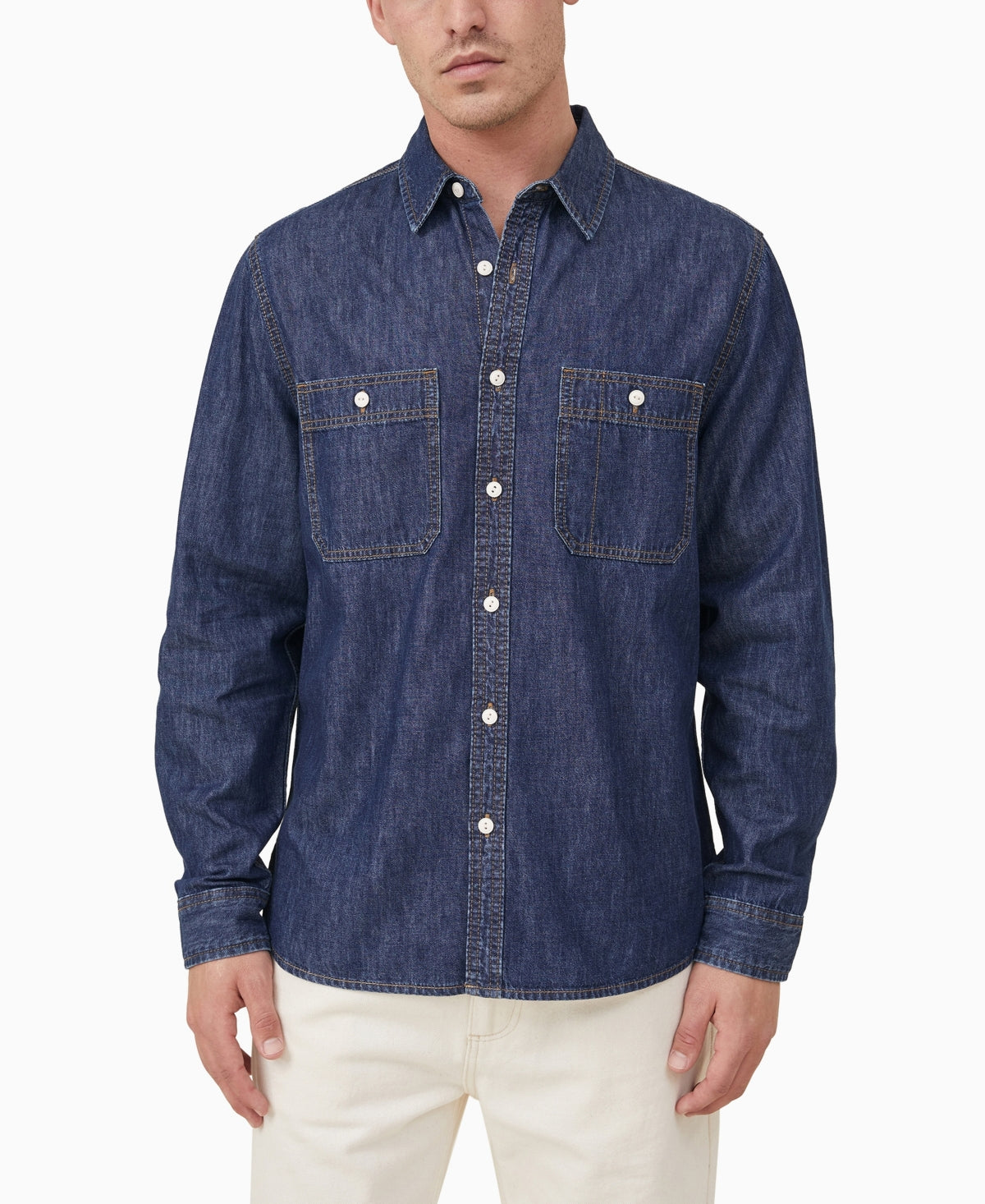 Cotton On Mens Brooklyn Button Down Shirt Dark Indigo Blue Small