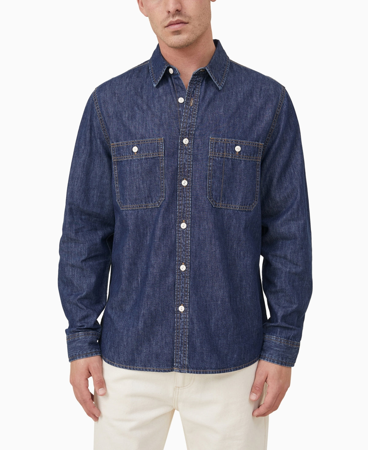 COTTON ON Mens Brooklyn Button Down Shirt Dark Indigo Blue XL