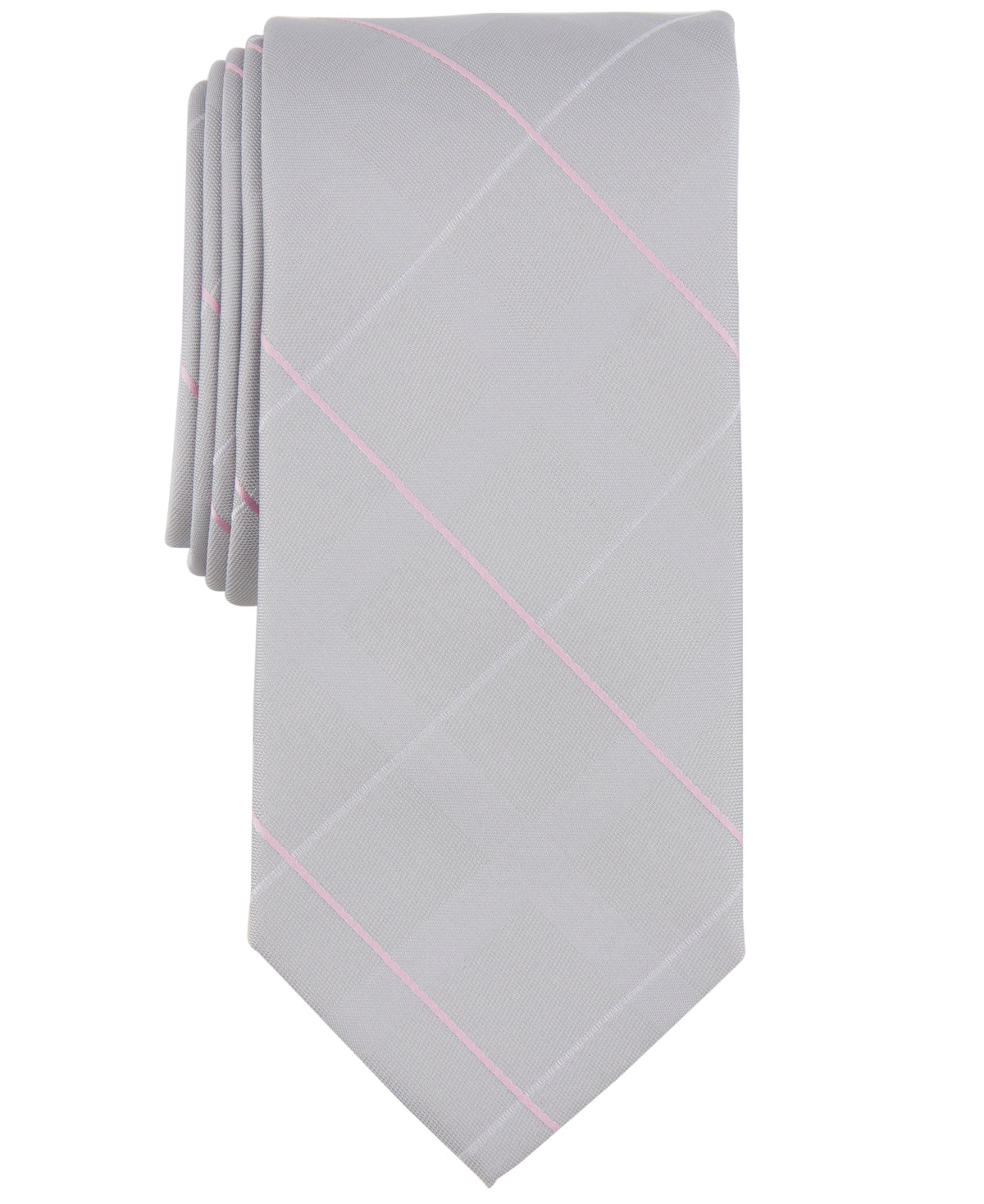 Michael Kors Mens Regular fit Tie Necktie One Size Light Grey Silver Grid