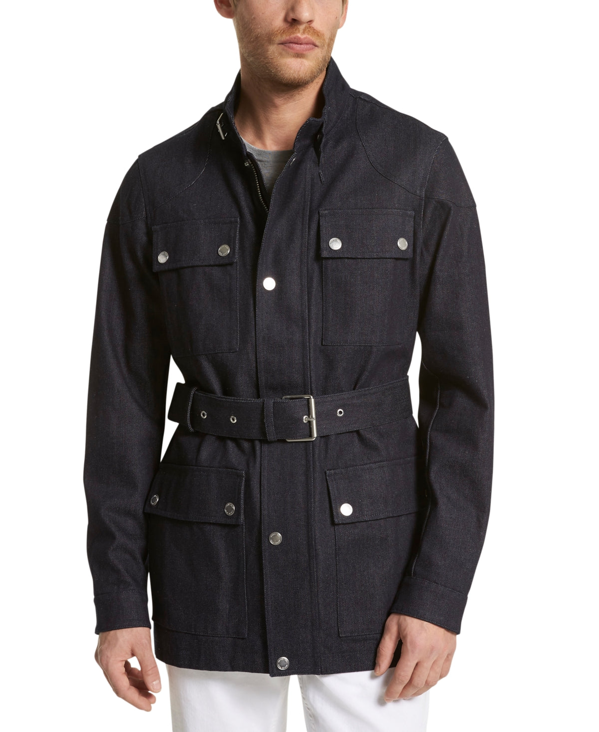 Michael Kors Men's Classic-Fit Belted Denim Field Jacket XL Dark Blue