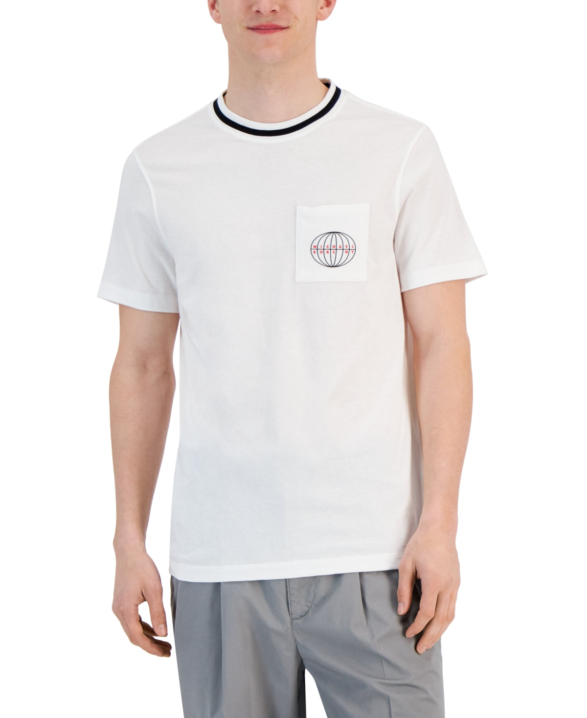 Michael Kors Men's Modern Fit Mk Global Graphic Pocket T Shirt White XXL