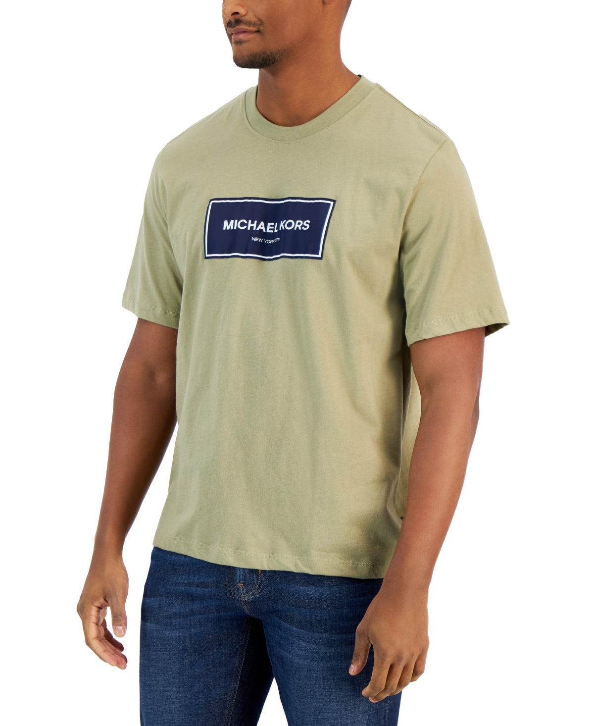 Michael Kors Men's Short Sleeve Flagship Logo T ShirtOlive Green Large