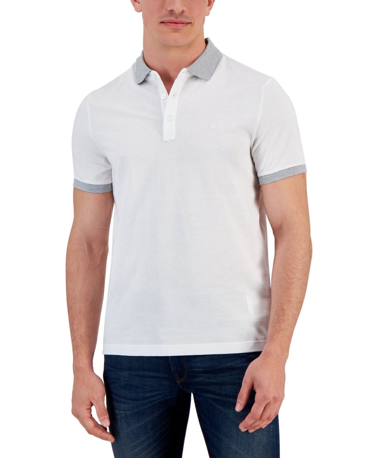 Michael Kors Men's Short Sleeve Polo Shirt White Grey Large