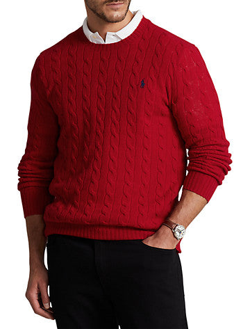 Polo Ralph Lauren Men's Crewneck Cable-Knit Wool Sweater Red 2LT 2XLT