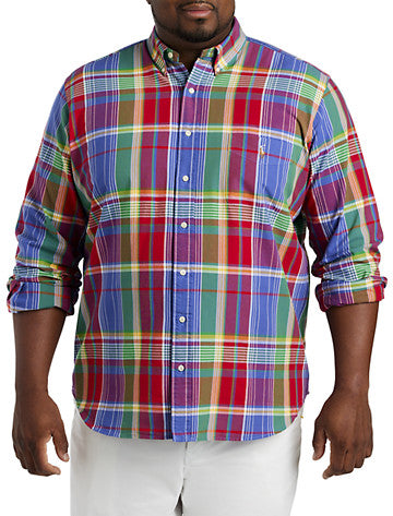 Polo Ralph Lauren Mens Big & Tall Multi Plaid Oxford Shirt Red Blue Multi 2XLT