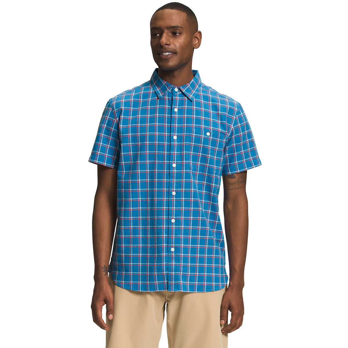 The North Face Men's Loghill Short Sleeve Button Down Shirt Blue Check XL