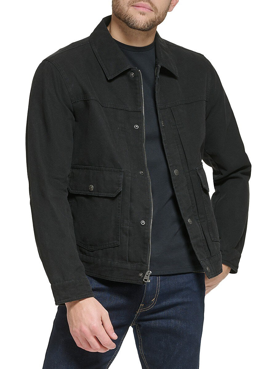 Levis Mens Slim Fitting Washed Cotton Utility Jacket Coat Black Small