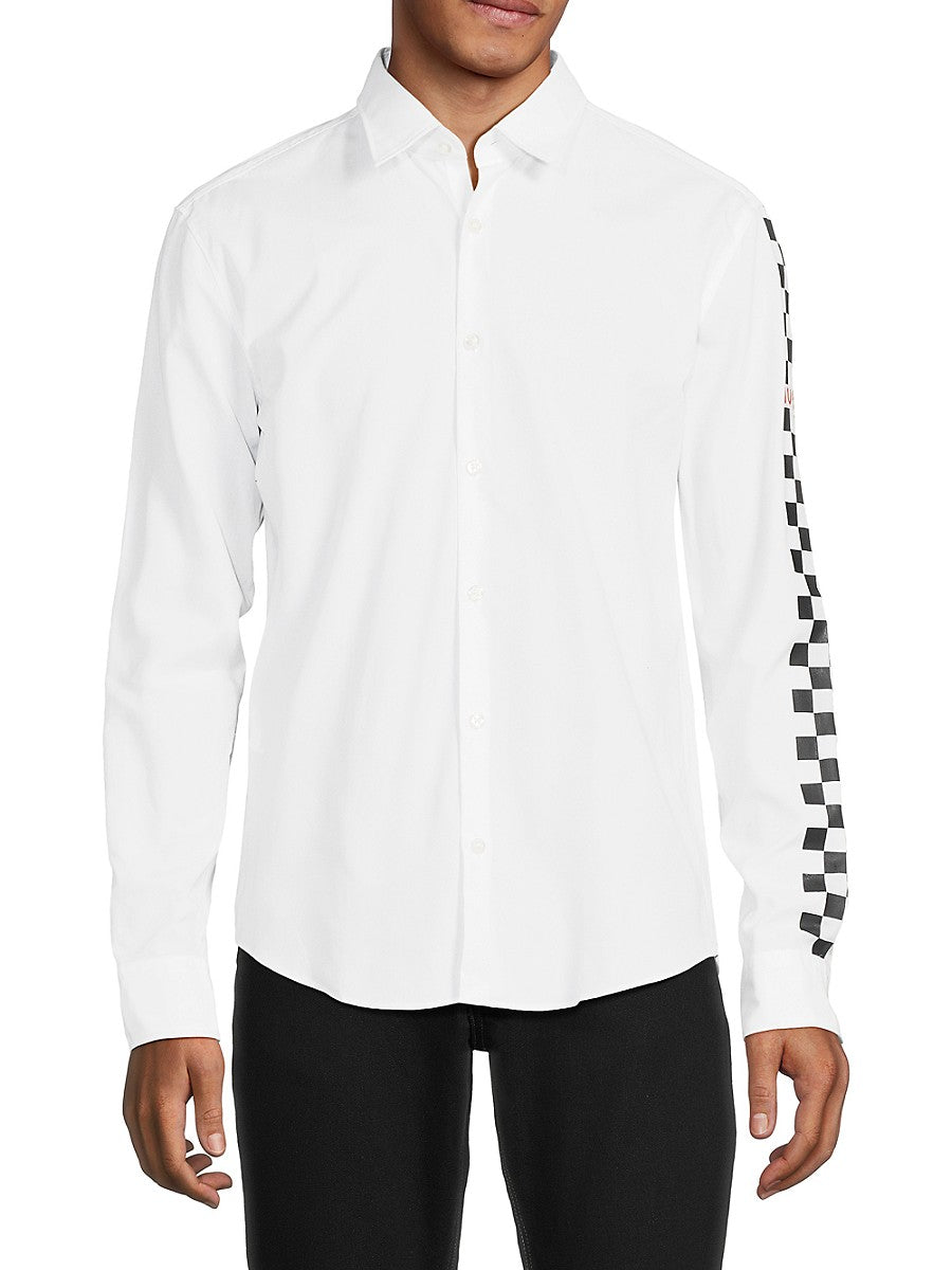 Hugo Boss Men's Ermo Slim Fit Checkered Button Down Shirt White Large