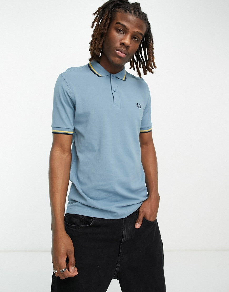 Fred Perry Mens Twin Tipped Short Sleeve Polo Shirt Blue XL