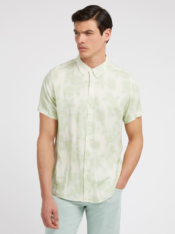 GUESS Mens Floral Button Down Dress Shirt Floral Pistachio Nut Large