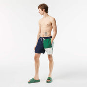Lacoste Men’s Colorblock Swim Trunks Blue Green Small