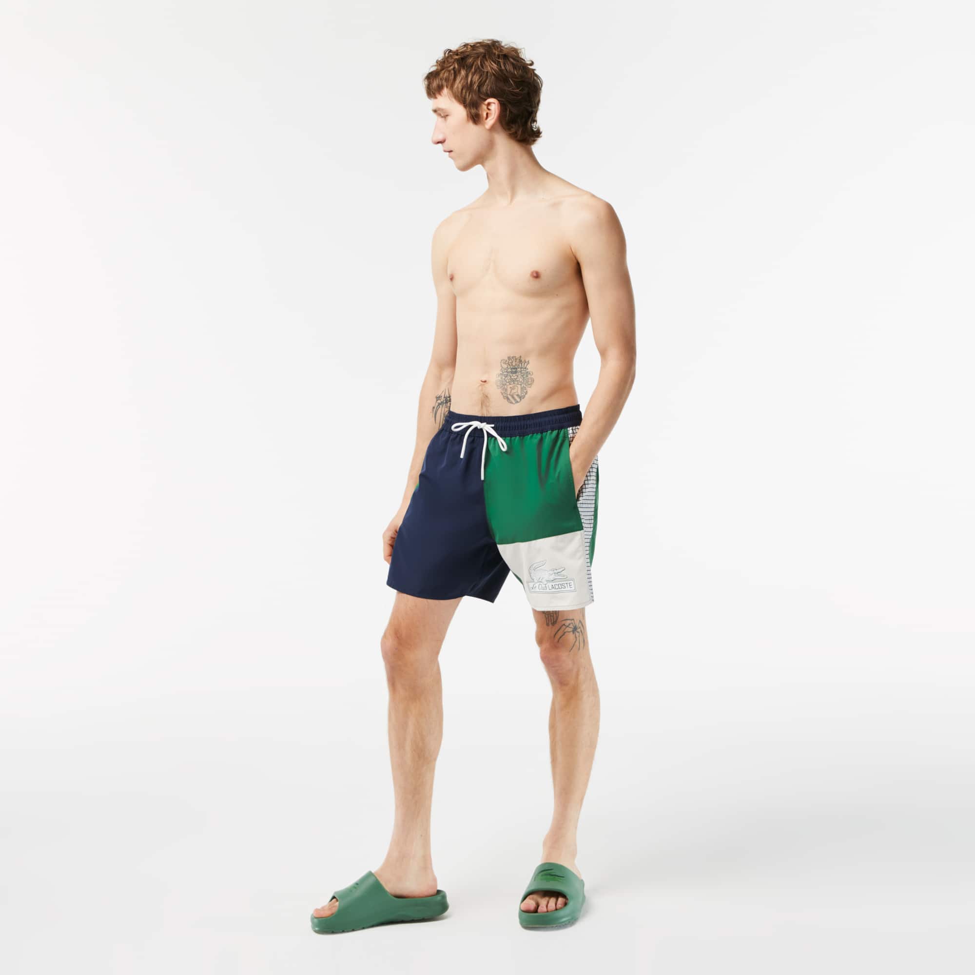 Lacoste Men’s Colorblock Swim Trunks Blue Green Small